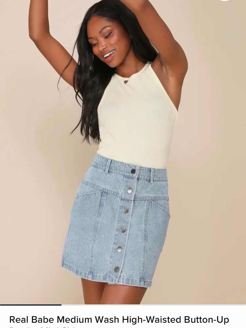 Lulu's Light Blue High-Waist Button Front Denim Mini Skirt